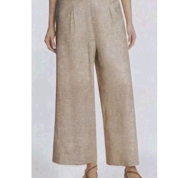 Ella Moss Women's Linen Blend Wide Leg Pant, Tan, L - Picture 1 of 4